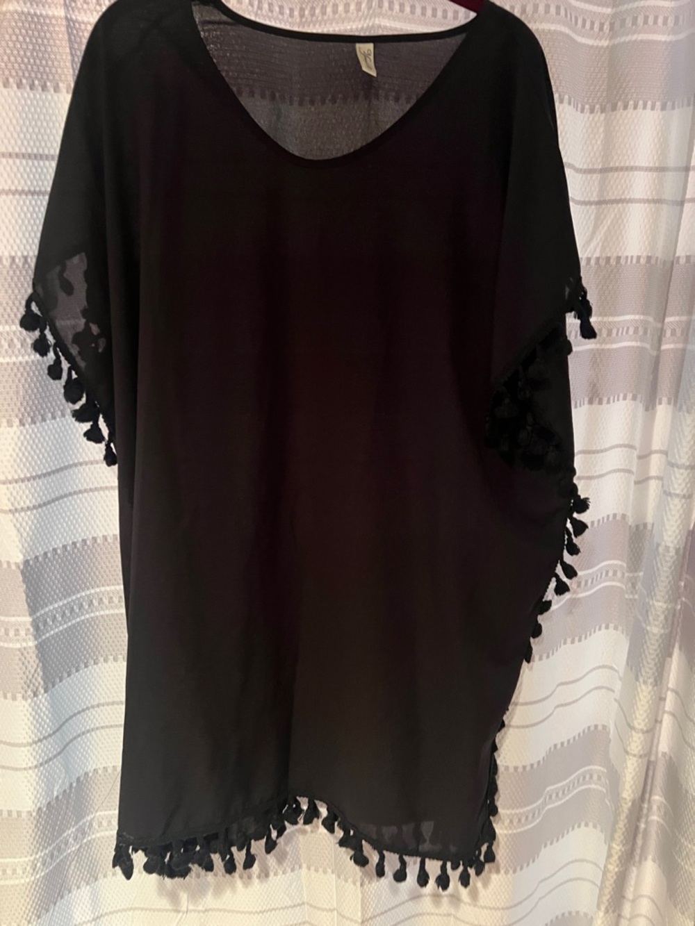 Black Tassel-Trim Sheer Swim Coverup